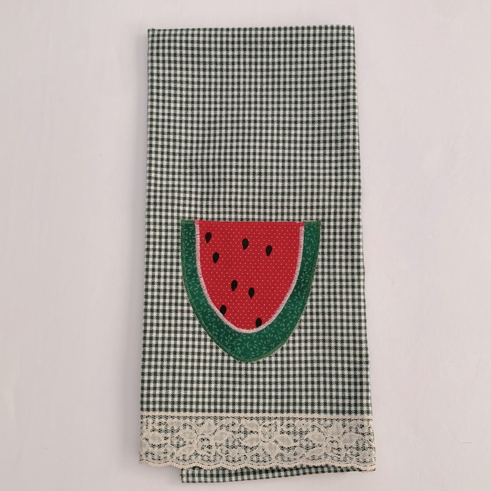 Vintage Green Plaid Watermelon Hand Towel